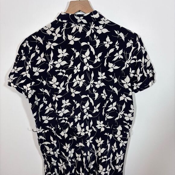Lauren Ralph Lauren Silk Navy Floral Ruffle Short Sleeve Midi Dress Size 16 - Picture 9 of 12